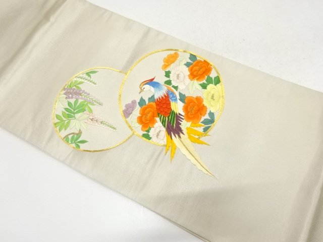 JAPANESE KIMONO / ANTIQUE FUKURO OBI (MATERIALS) / EMBROIDERED CIRCLE 